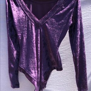 Purple crushed velvet velour body suit
